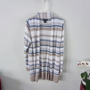 Nanette Lepore Striped Linen Blend Open Cardigan Lightweight Duster XL